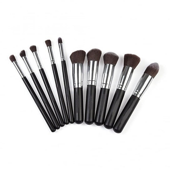 10-piece pro makeup brush set in silver – view 3