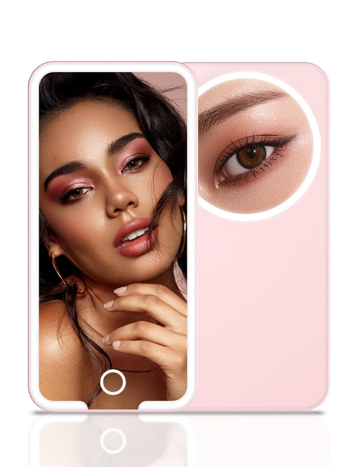 Rechargeable LED Travel Mirror 1x/5x – Pink